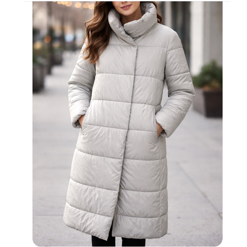 Banana Republic Long Duvet Light Gray Puffer Coat